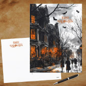 Oranje zwarte griezelige Waterverf Happy Halloween Feestdagenkaart