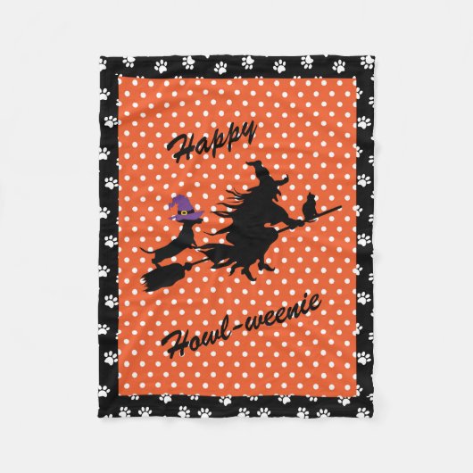 Oranje & Zwarte Halloween Dachshund Vloerbedekking Fleece Deken (Voorkant)