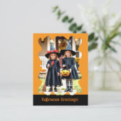 Oranje zwarte Halloween Groeten Foto Briefkaarten (Staand voorkant)
