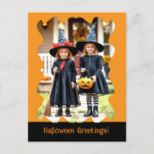 Oranje zwarte Halloween Groeten Foto Briefkaarten (Voorkant)
