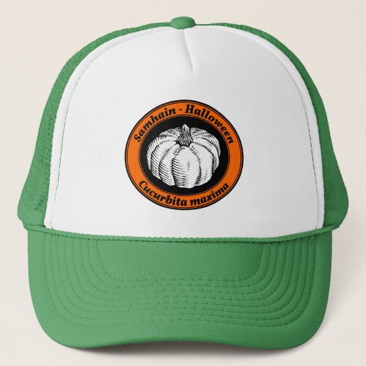  Oranje zwarte Halloween Pumpkin Ink Art Trucker Pet (Voorkant)