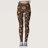 Oranje zwarte Halloween Trick or treat Iconen Leggings (Voorkant)