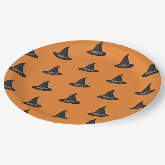 Oranje zwarte heks Pet Pattern Halloween Party Papieren Bordje (Gekanteld)