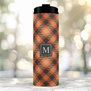 Oranje Zwarte Herfst Tartan Schotse Ruit Patroon M Thermosbeker