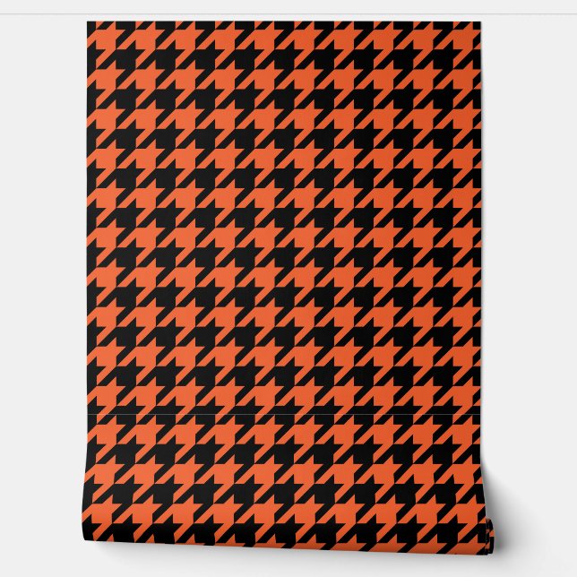 Oranje zwarte houndstooth-controle behang (Afrollen)