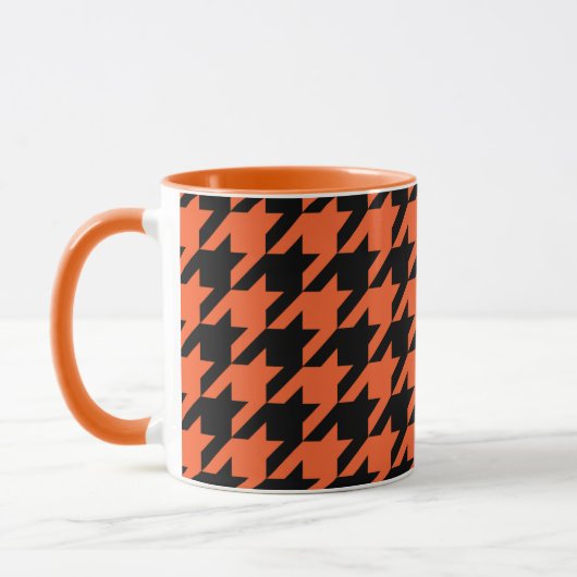 Oranje zwarte houndstooth-controle mok (Links)
