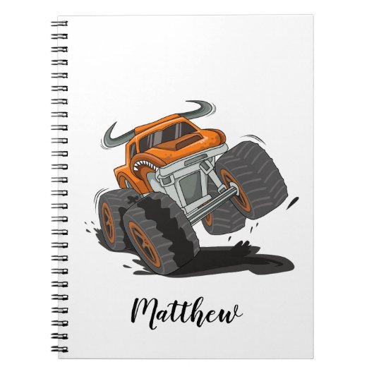 Oranje zwarte jongens Monster Truck Name Persoonli Notitieboek (Voorkant)