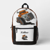 Oranje zwarte jongens monstertruck naam bedrukte rugzak (Voorkant)