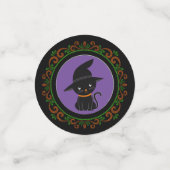 Oranje zwarte kat met heks Pet Halloween Confetti (Kleine voorkant)