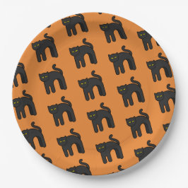 Oranje zwarte kat Pattern Halloween Party Papieren Bordje
