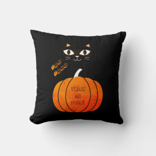 Oranje Zwarte Kat Pompoen Schattige Spooky Hallowe Kussen