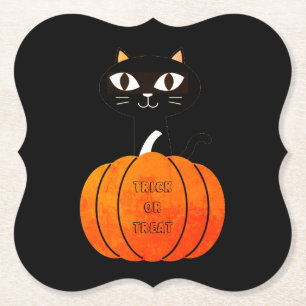 Oranje Zwarte Kat Pompoen Spooky Creepy Halloween Kartonnen Onderzetters