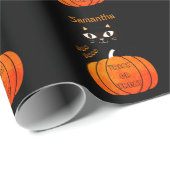 Oranje Zwarte Kat Spooky Trick or treat Halloween Cadeaupapier (Rol Hoek)