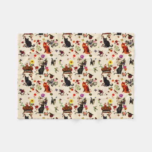  Oranje zwarte katten Vogeltuin Fleece Deken (Voorkant (Horizontaal))