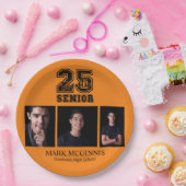 Oranje Zwarte Klasse 2025 Afstuderen Foto Papieren Bordje (Feest)