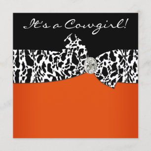 Oranje Zwarte Koe Print Cowgirl Baby shower Kaart