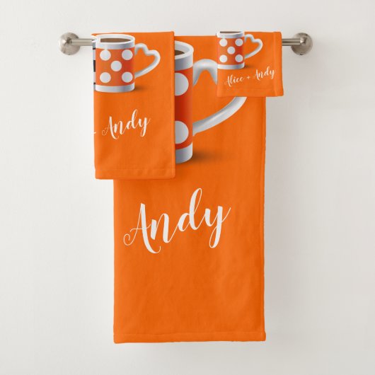 Oranje + zwarte Koffiekleur Koffiekleurendruk POP Bad Handdoek (Insitu)