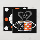 Oranje + zwarte Koffiekleur Koffiekleurendruk POP Save The Date (Voorkant / Achterkant)