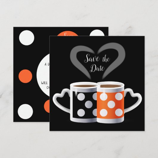 Oranje + zwarte Koffiekleur Koffiekleurendruk POP Save The Date (Voorkant / Achterkant)