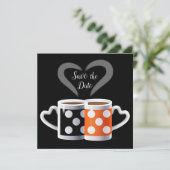 Oranje + zwarte Koffiekleur Koffiekleurendruk POP Save The Date (Staand voorkant)
