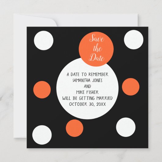 Oranje + zwarte Koffiekleur Koffiekleurendruk POP Save The Date (Achterkant)
