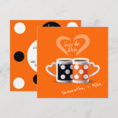 Oranje + zwarte Koffiekleur Koffiekleurendruk POP Save The Date (Voorkant / Achterkant)