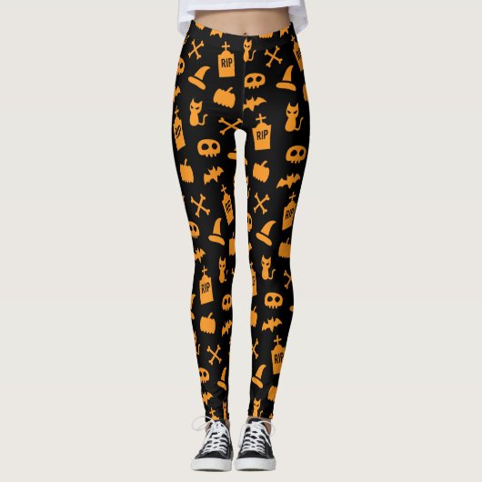 Oranje zwarte Leggings van het Halloween Pattern (Voorkant)