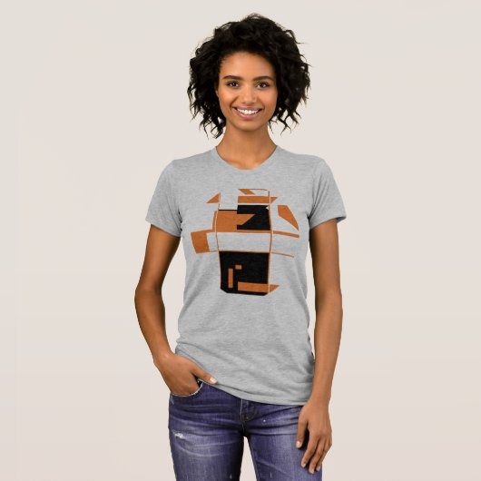 Oranje zwarte MCM-geïnspireerde geometrische Abstr T-shirt (Voorkant volledig)