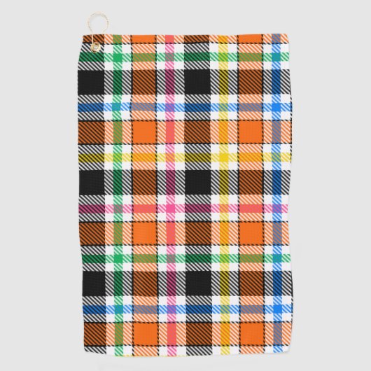Oranje zwarte meerkleurige flanel Plaid Tartan Golfhanddoek (Voorkant)