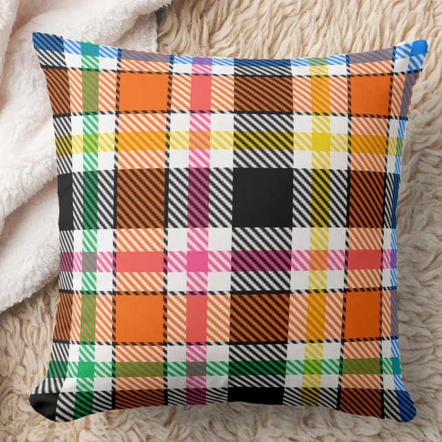 Oranje zwarte meerkleurige flanel Plaid Tartan Kussen (Creator heeft geüpload)