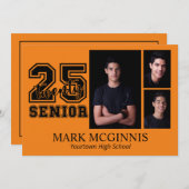 Oranje zwarte middelbare schoolklas 2025 Afstudere Kaart (Voorkant / Achterkant)