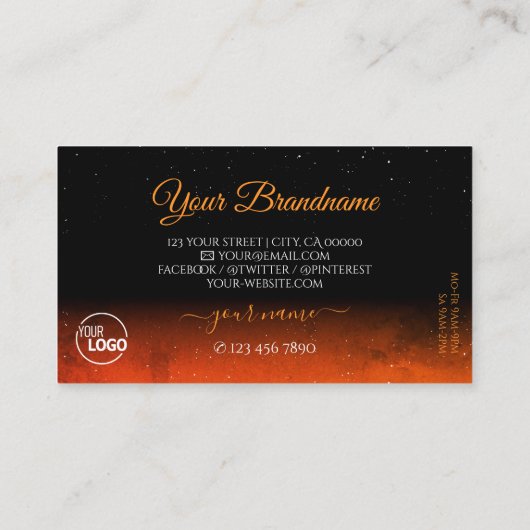 Oranje zwarte mousserende diamanten met Logo Visitekaartje (Achterkant)