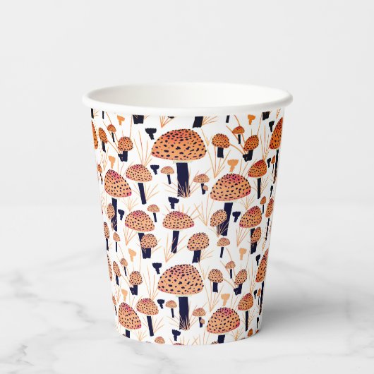 Oranje zwarte paddenstoel vliegt met Agaric Herfst Papieren Bekers (Achterkant)