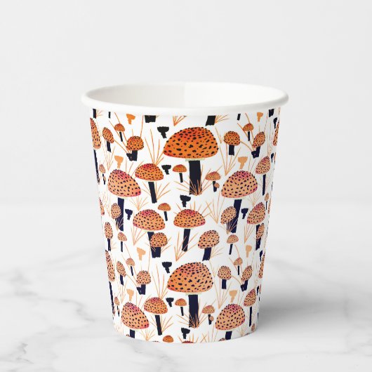 Oranje zwarte paddenstoel vliegt met Agaric Herfst Papieren Bekers (Links)