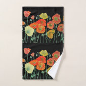 Oranje zwarte papaver blauw bloemen kunstdoekset bad handdoek (Handdoek)