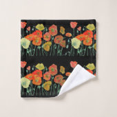 Oranje zwarte papaver blauw bloemen kunstdoekset bad handdoek (Wasdoekje)