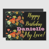 Oranje zwarte papaver Happy Birthday Magnetic Kaar (Voorkant / Achterkant)