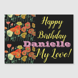 Oranje zwarte papaver Happy Birthday Magnetic Kaar