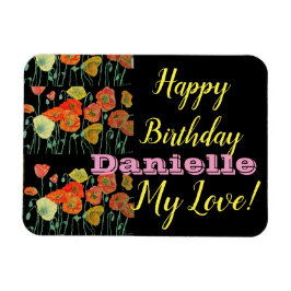 Oranje zwarte papaver Happy Birthday-vriend Magnet Magneet
