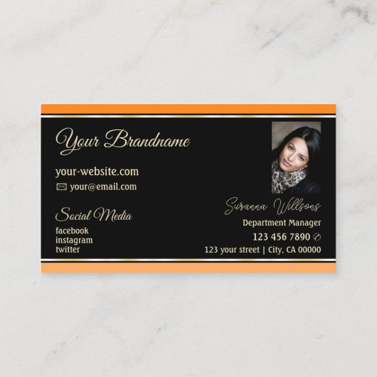 Oranje zwarte peach stripes met Logo en foto's Visitekaartje (Achterkant)