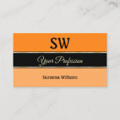Oranje zwarte peach strips met monogram en foto visitekaartje (Voorkant)