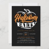 Oranje & Zwarte Pompoen Typografie Halloween Party Kaart (Voorkant)