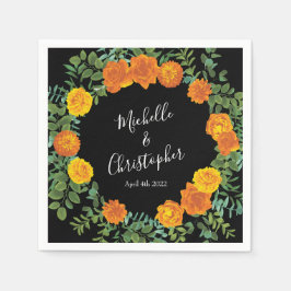 Oranje zwarte pony en Roos (Floral Wedding) Servet