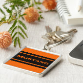 Oranje zwarte raceband Mustang Sleutelhanger (Zijkant)