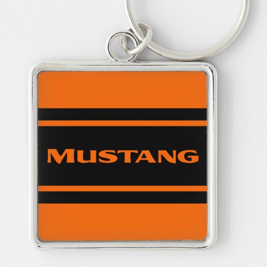 Oranje zwarte raceband Mustang Sleutelhanger (Voorkant)