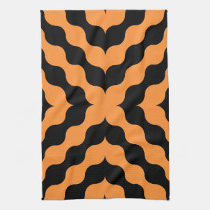 Oranje, zwarte Retro naadloos Theedoek