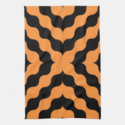 Oranje, zwarte Retro naadloos Theedoek (Verticaal)
