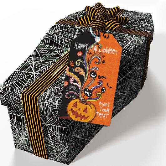 Oranje zwarte rode pompoen Halloween Party Cadeaulabel