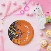 Oranje zwarte rode pompoen Halloween Party Papieren Bordje (Feest)