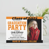 Oranje zwarte schoolkleuren Foto Afstuderen Kaart (Staand voorkant)